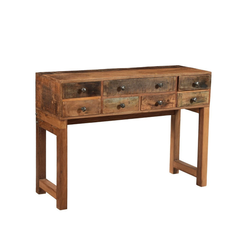 Mixed Reclaimed Wood Goa Console Side Table with 8 drawers Side View