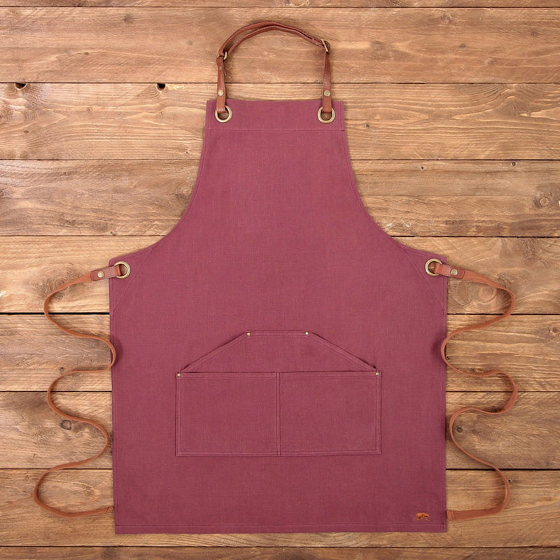 Beautiful Burgundy linen Apron Front View of Whole Apron