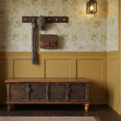 Bharata Wooden Trunk Natural Wooden Shekhawati 4 Panel Door in a mustard colour interior 