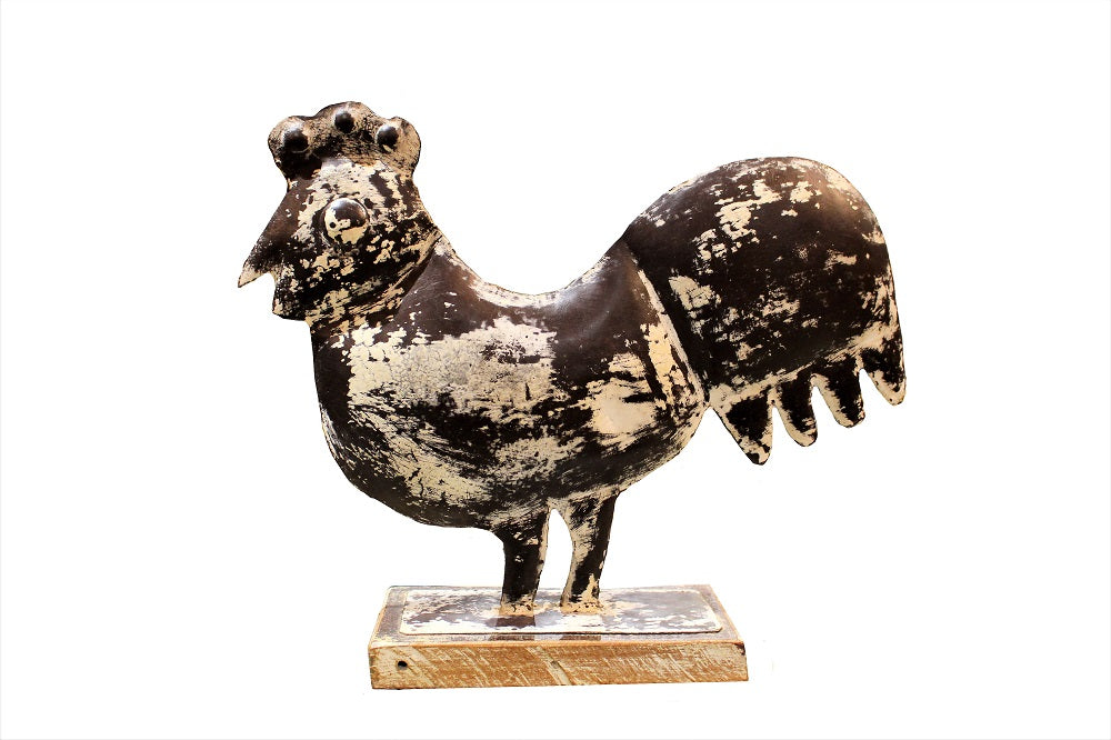 Animal Decor of Big Chicken with white Patina at HomeStreetHome.ie