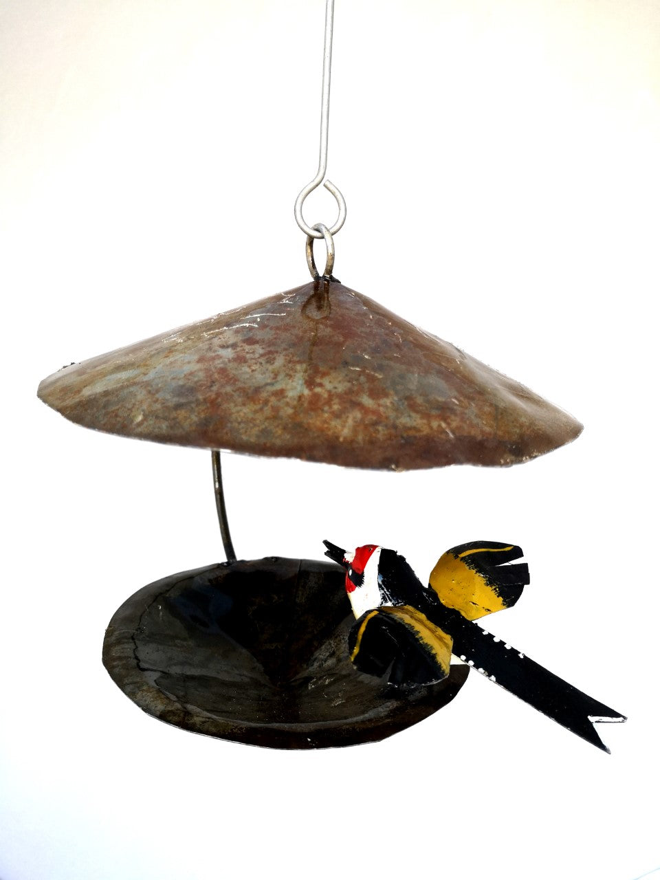 Recycled Metal Bird Feeder with Goldfinch 