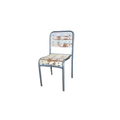 Bistro Table Chairs Side View With White and Cream Wooden Patina