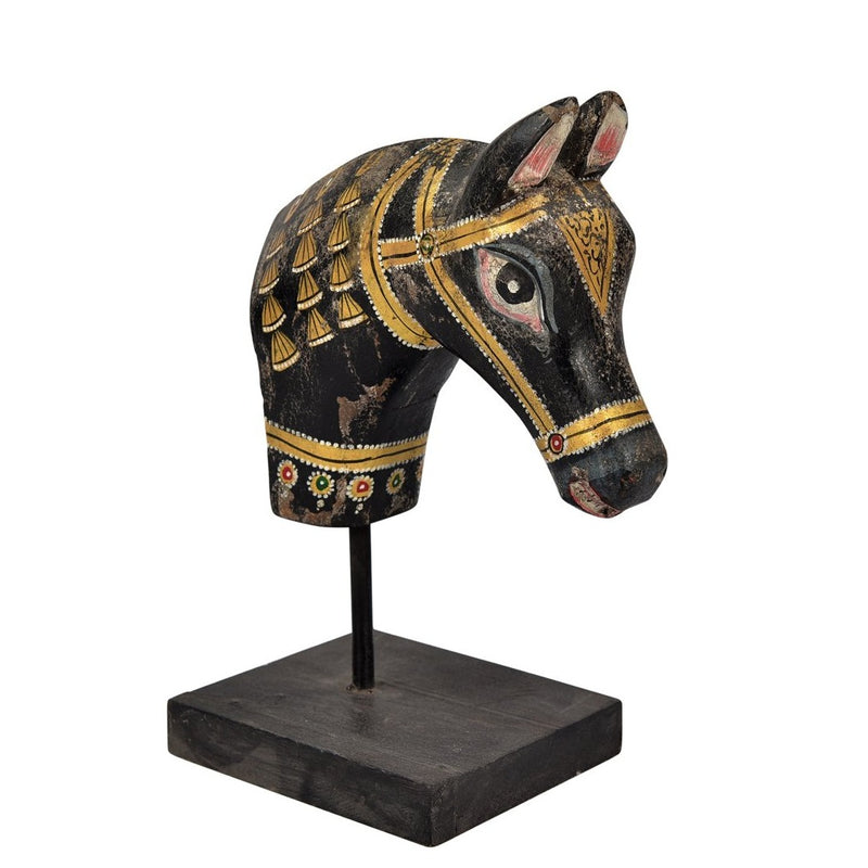 Handcarved Black Horse Head on Stand