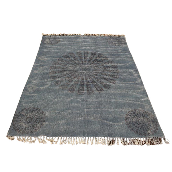 Block Print Rosace Organic Cotton Rug - Handwoven & Naturally Dyed ...