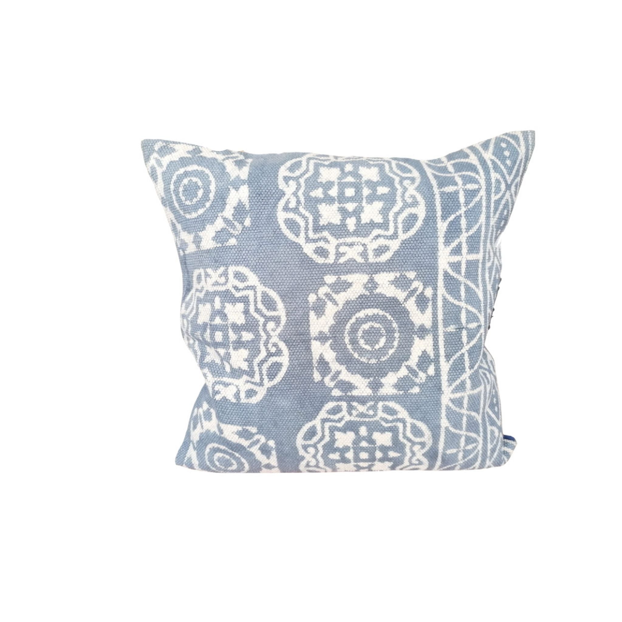Block Hand Printed Cushions Blue and White Pattern