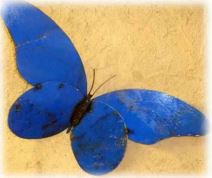 Medium Recycled Metal Art Butterfly blue coloured 