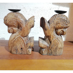 carved animal candle holder two together 