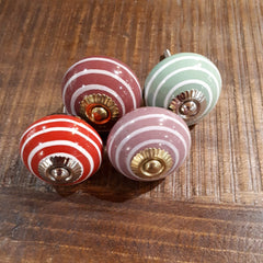 ceramic-knob-red-burgundy-lilac-aqua-with white stripes