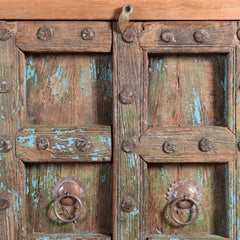 Cornflower 2 Door Cabinet close up of carved detail and ring pull 