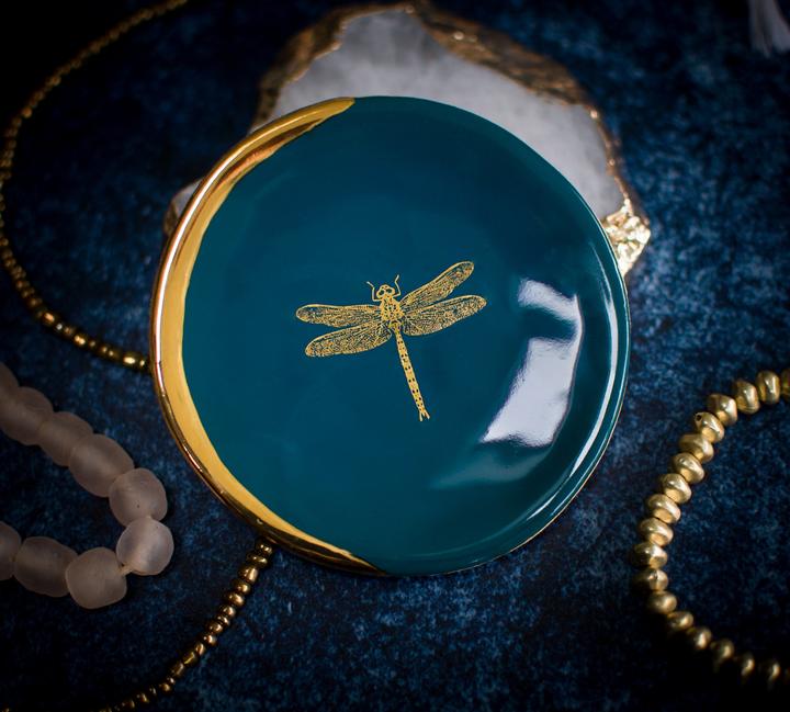 Danu Dragonfly Gold and Teal Ring Dish