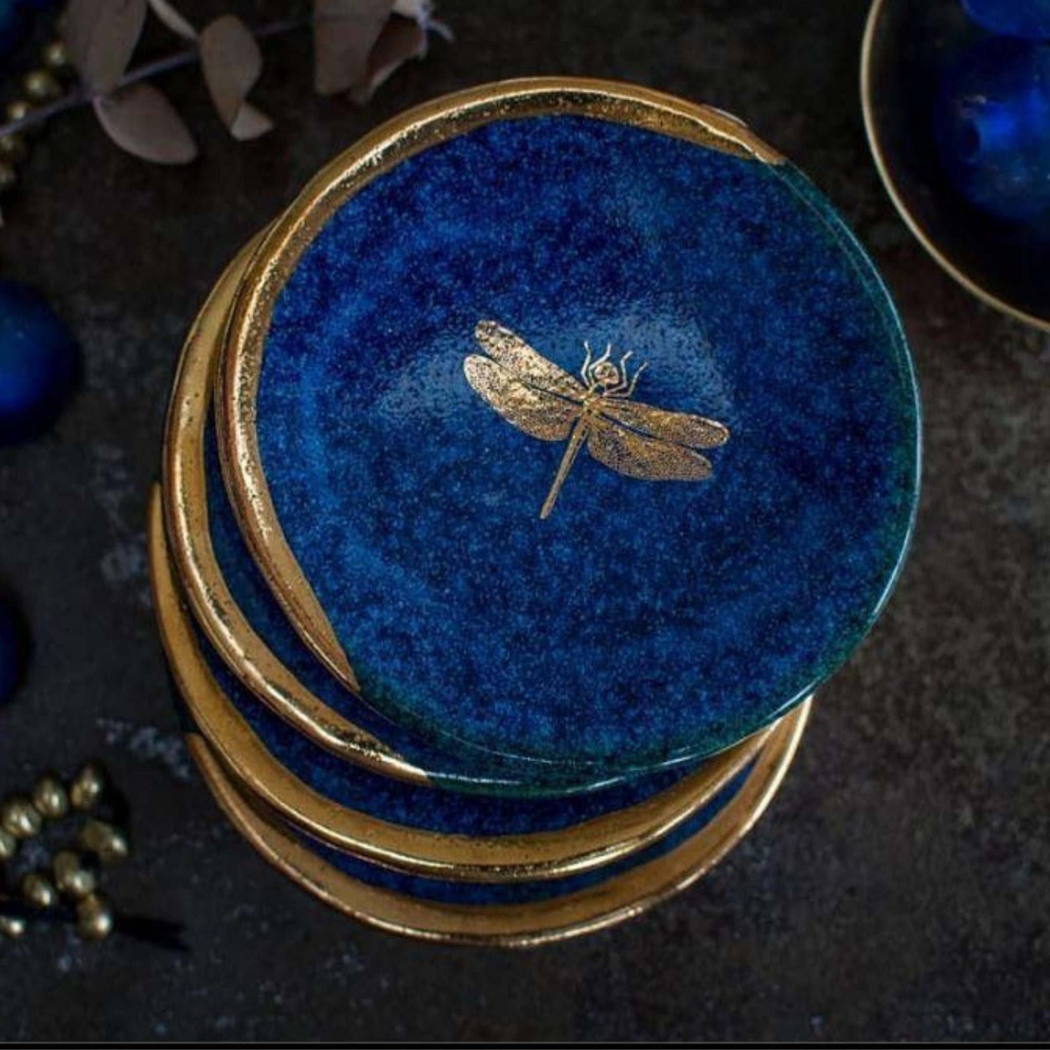 Danu Dragonfly Gold and Lapis Ring Holder 