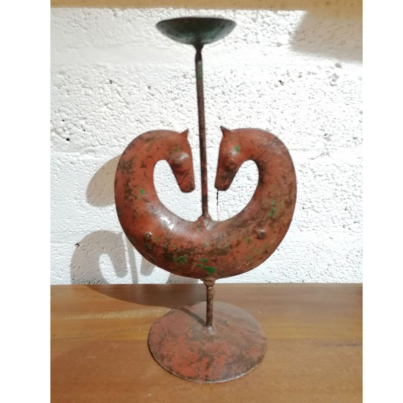 Two Horse Heads Candle Holder front straight view