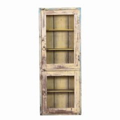 Double Wall Glass Cabinet Front view of cream and blue colour distressed