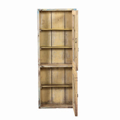 Double Wall Glass Cabinet with an inside view of 4 shelves and a mixed distressed colour cream inner cabinet