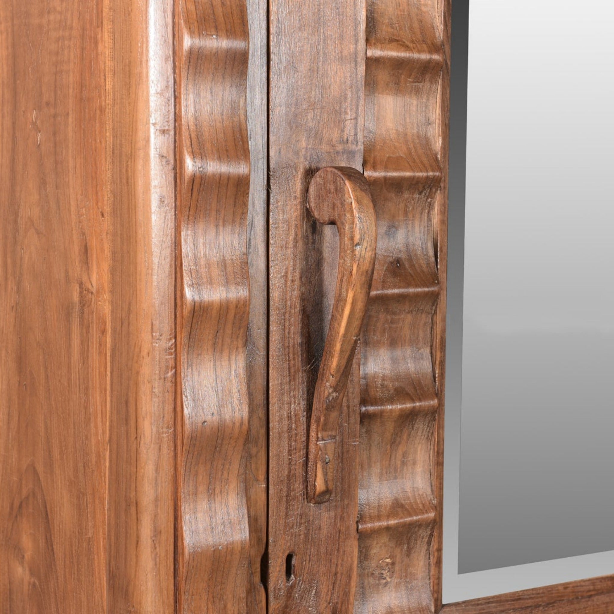 Fluted Cabinet Close up of wooden handle
