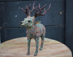 Reindeer Paper Mache Front View Face View With red and green patterned bodies HomeStreetHome Shop