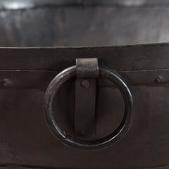 Iron Kadai BBQ Fire Pit Bowl Close Up Of One Ring Handle 