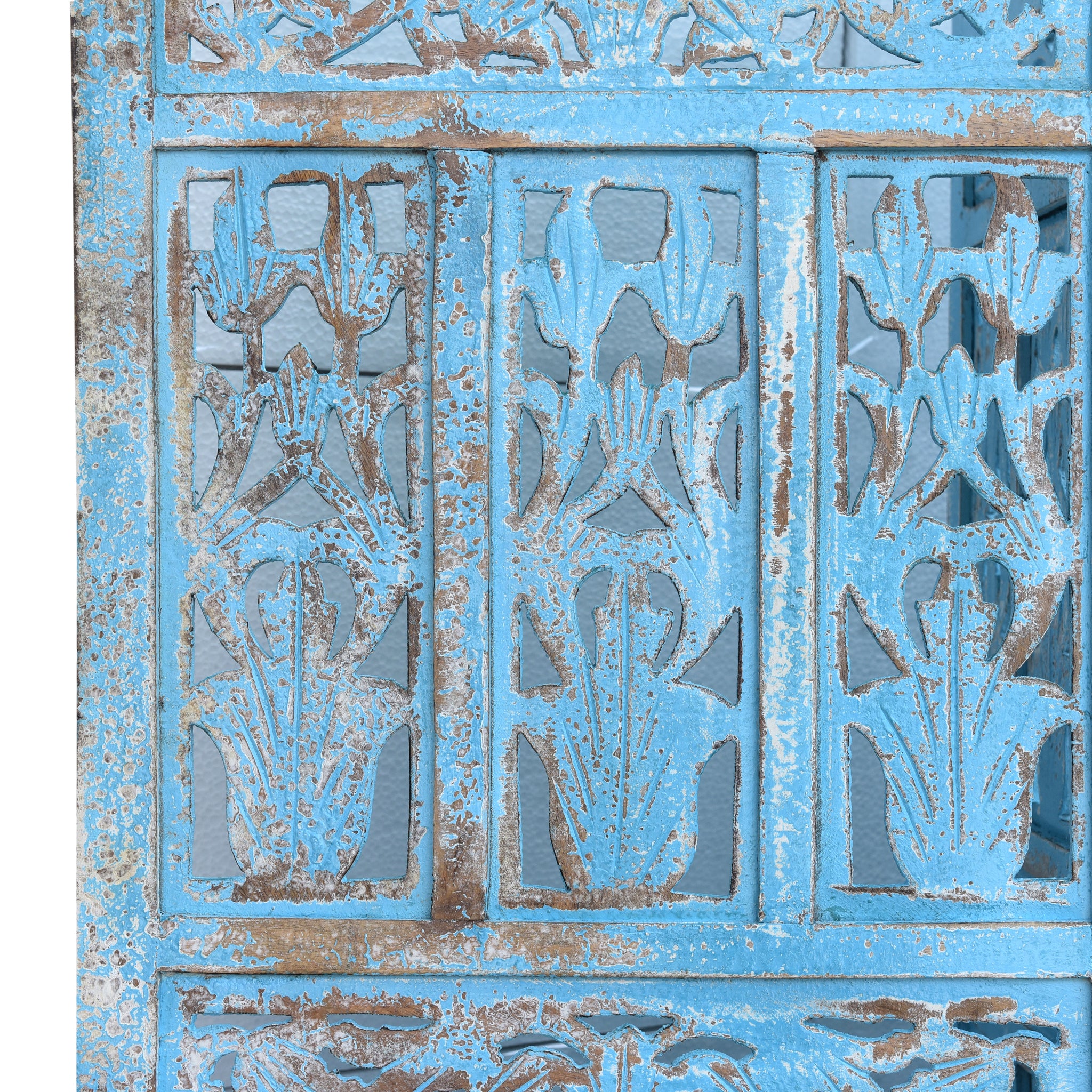 Jali Screen Room Divider Blue close up of carved details