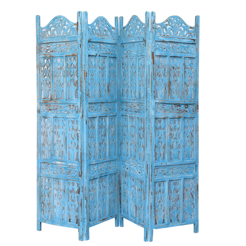 Jali Screen Room Divider Blue pulled out view