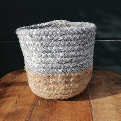 Grey and Natural Jute Cotton Basket