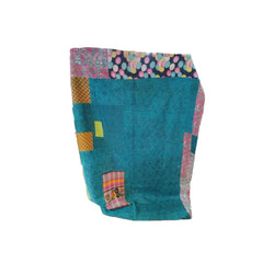 Kantha Throw dark blue and mixed colours patches
