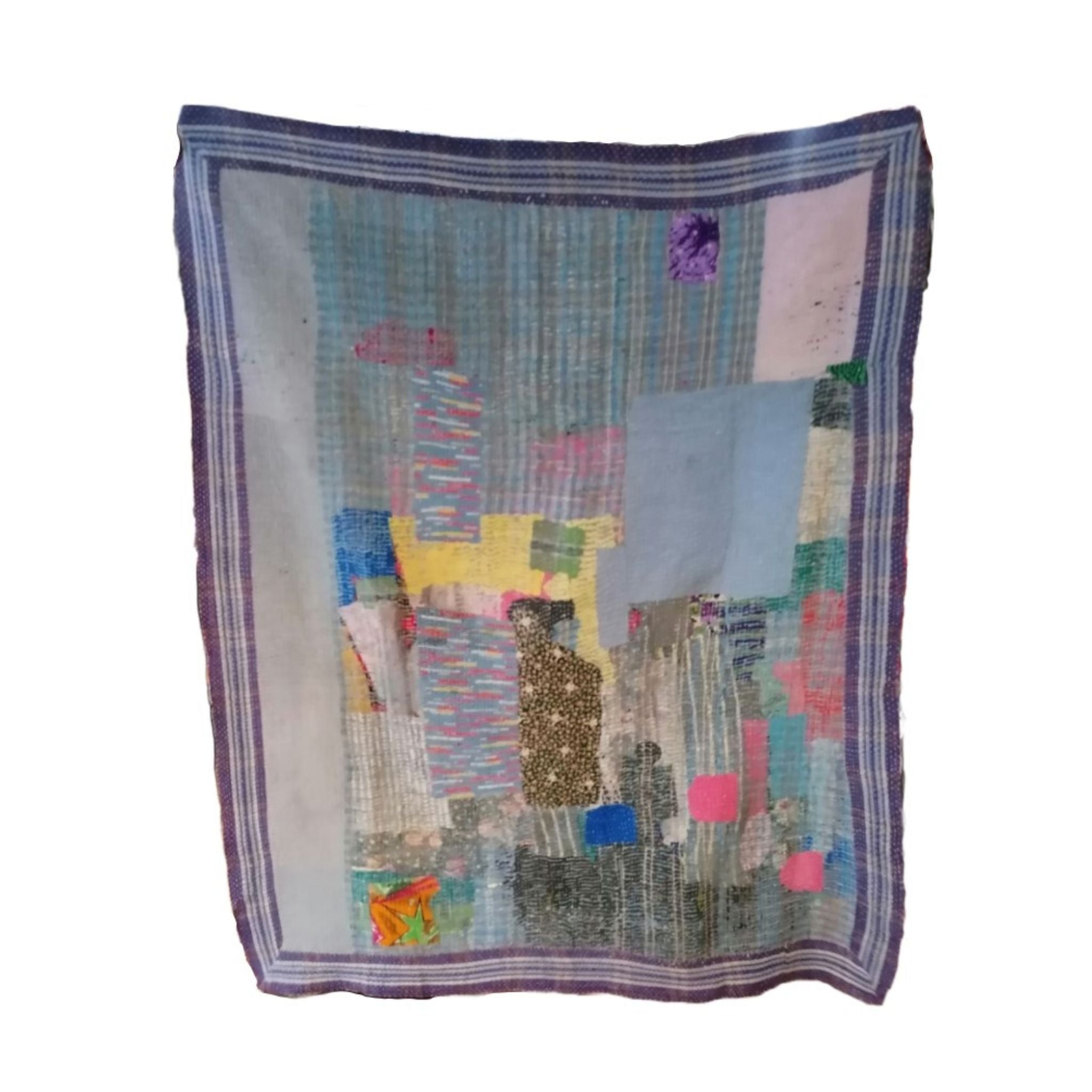 Kantha Throw blue , purple and mixed colours patches