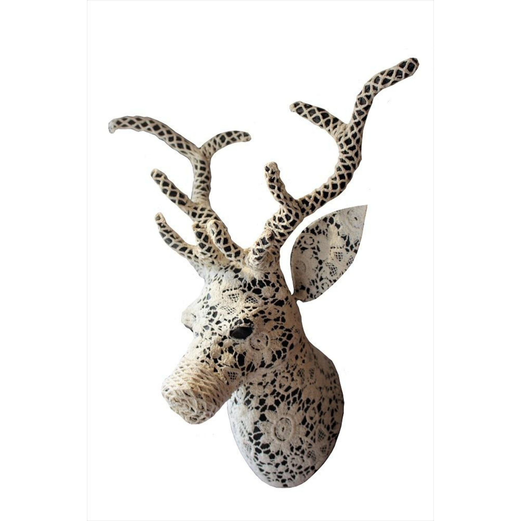 Reindeer Paper Mache Covered in Lace Side View