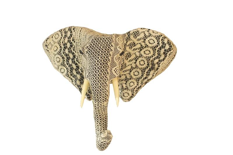 Elephant Head Paper Mache Handcrafted Textured Animal Wall Mount