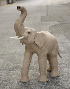 Elephant Paper Mache Front View Of Raised Trunk at HomeStreetHome 