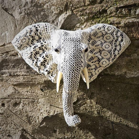 Elephant Head Paper Mache Handcrafted Textured Animal Wall Mount