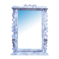 Grey Colour Mahal Large Mirror front product view white background and white distressed patina wooden frame mirror