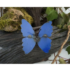 Small Recycled Metal Butterfly Blue colour front view 