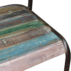 Multi-Tonal Wooden Dining Chair close up view of mixed colour reclaimed wood