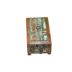 Barber Box Decorative Mirror metal hardware and a weathered paint finish Front View