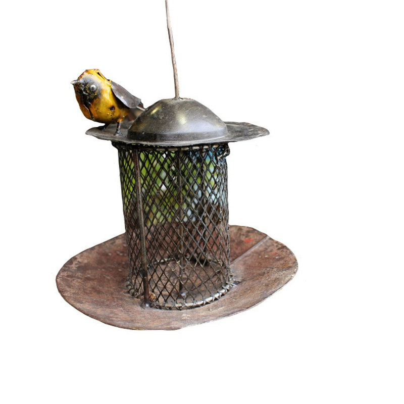 Recycled Metal Bird Feeder Cage Front view 