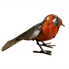 Recycled Metal Robin indoors or outdoors garden ornament close up of large