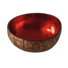 Coconut bowl with red on the inside. 