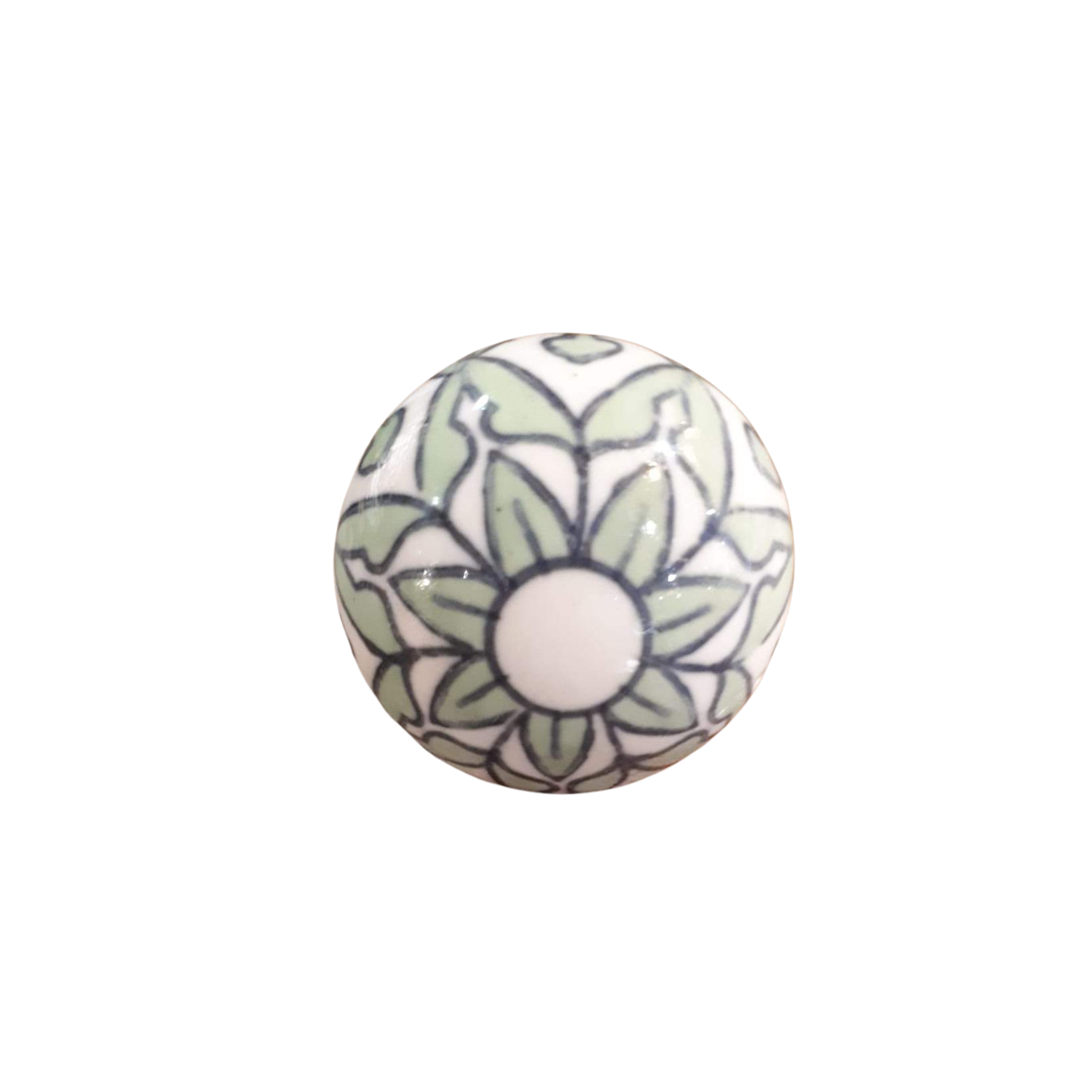 Stunning green ceramic knob with a flower pattern hand[painted 