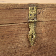 Teak Gun Box close up view of brass latch with lockable latch