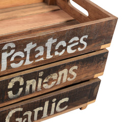 Vegetable Crate Stacked With Potatoes, Onions and Garlic Close Up 
