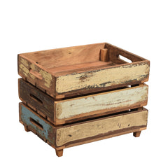Original Vegetable Crate with Cream, Blue, White and Natural Patina Stacked Side View