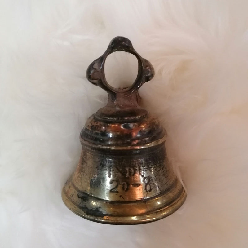 Vintage Indian Brass Bell Small front view of engraved bell 