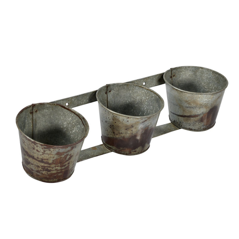 Wall Hanging 3 Zinc Pot Planters Side View off all 3 attached