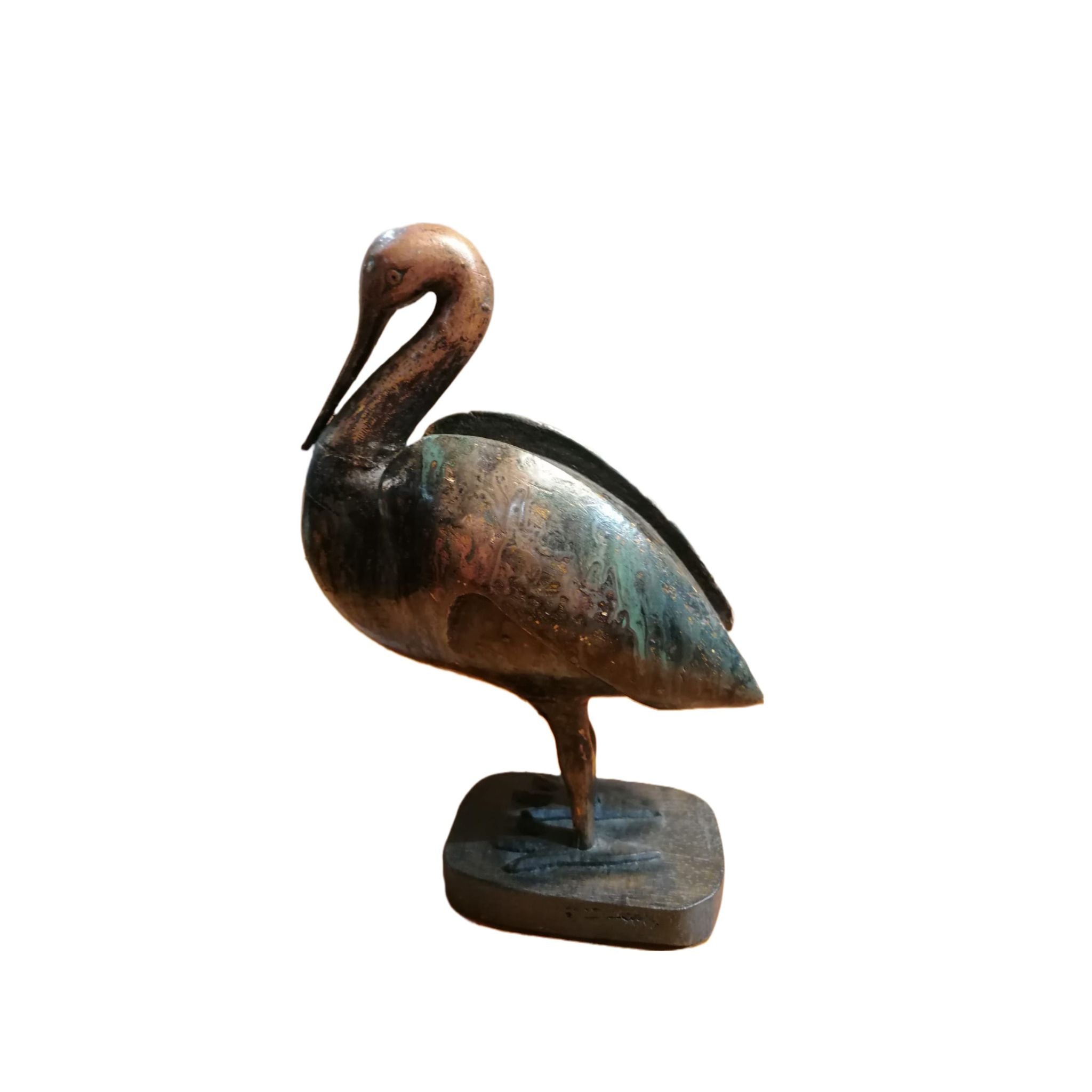 Water Bird side view of wooden animal statue 