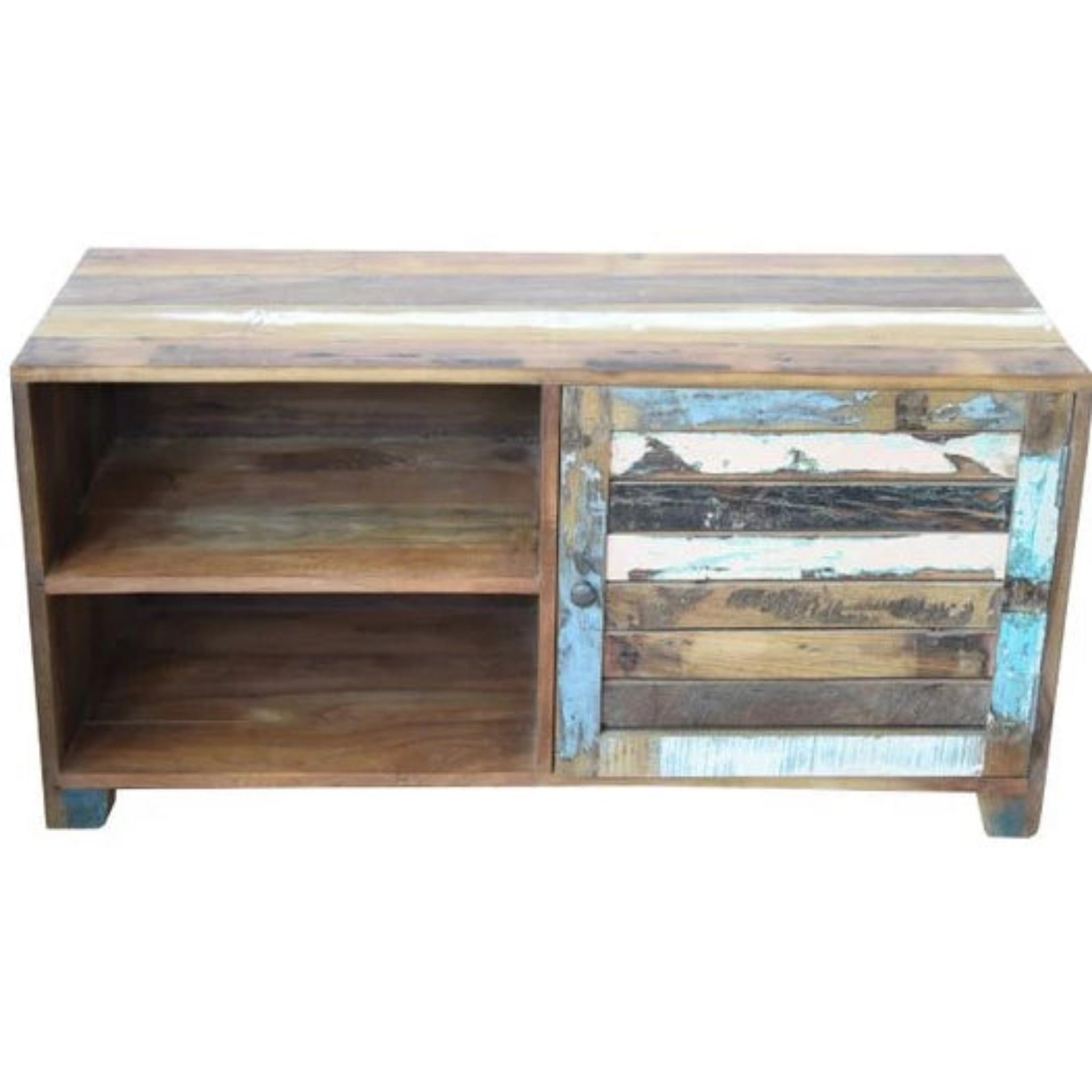 Wild TV Unit handmade from Solid reclaimed front view of unit with closed door on right hand side