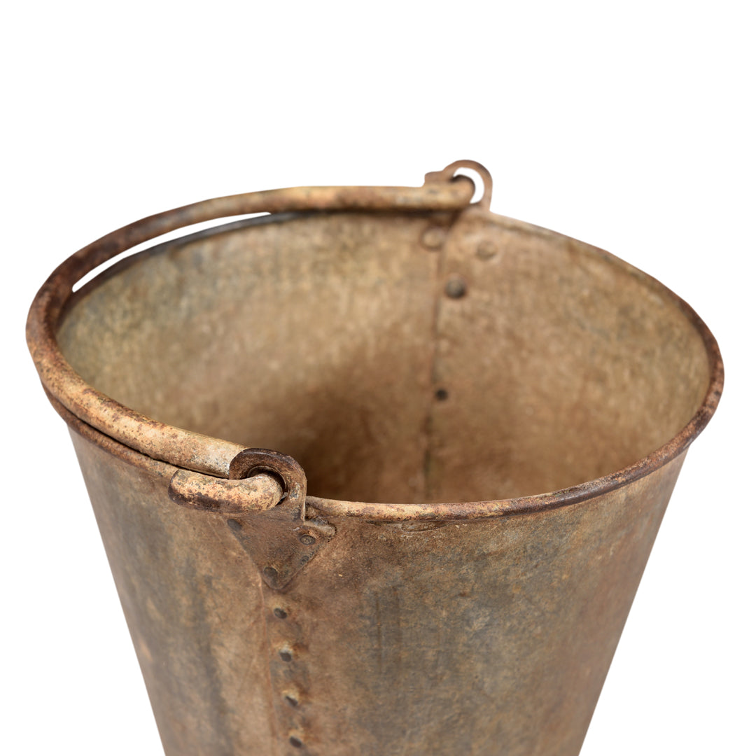 Rustic Zinc Bucket With Handle Close Up Of Inside Of Bucket