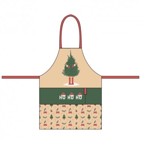 Christmas Organic Cotton Kitchen Apron With Trees and Santa Hats