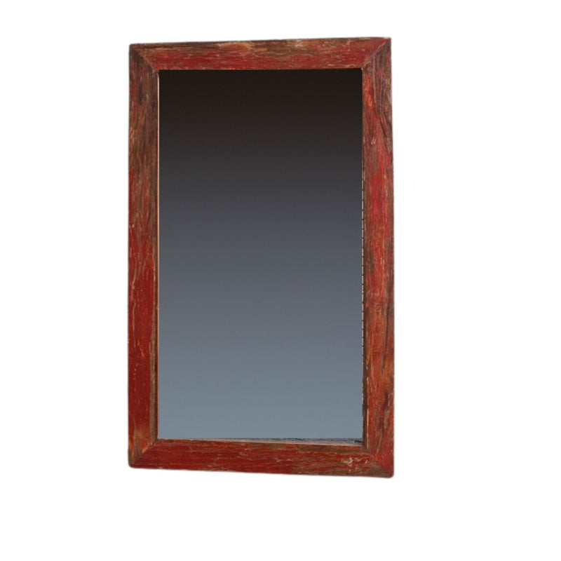 red wooden patina on large mirror