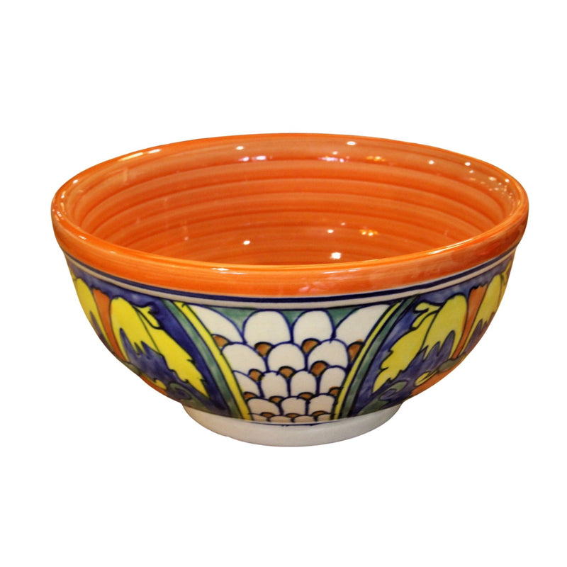 Front view of a hand painted ceramic bowl 