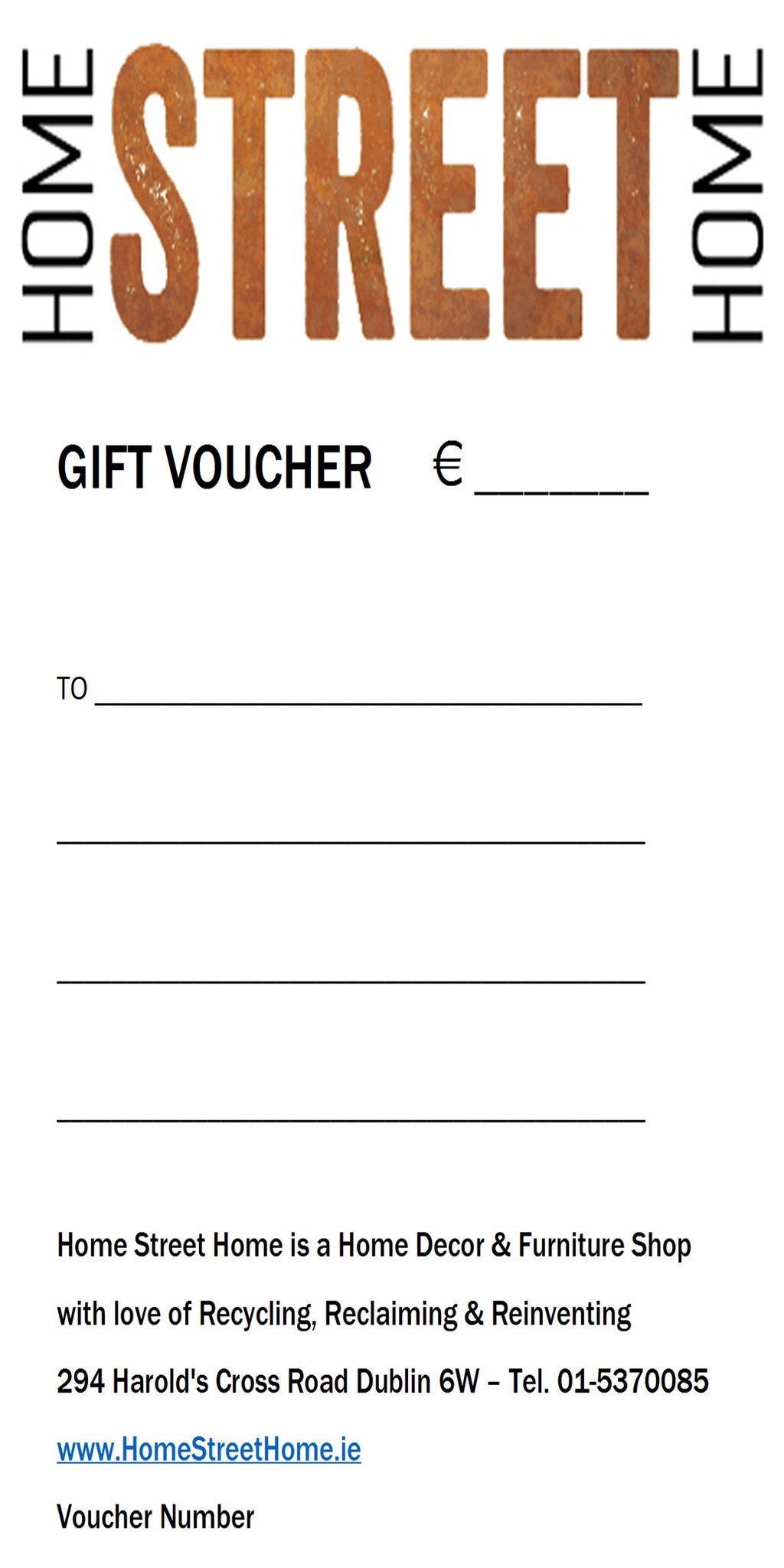 Gift Voucher - HomeStreetHome.ie